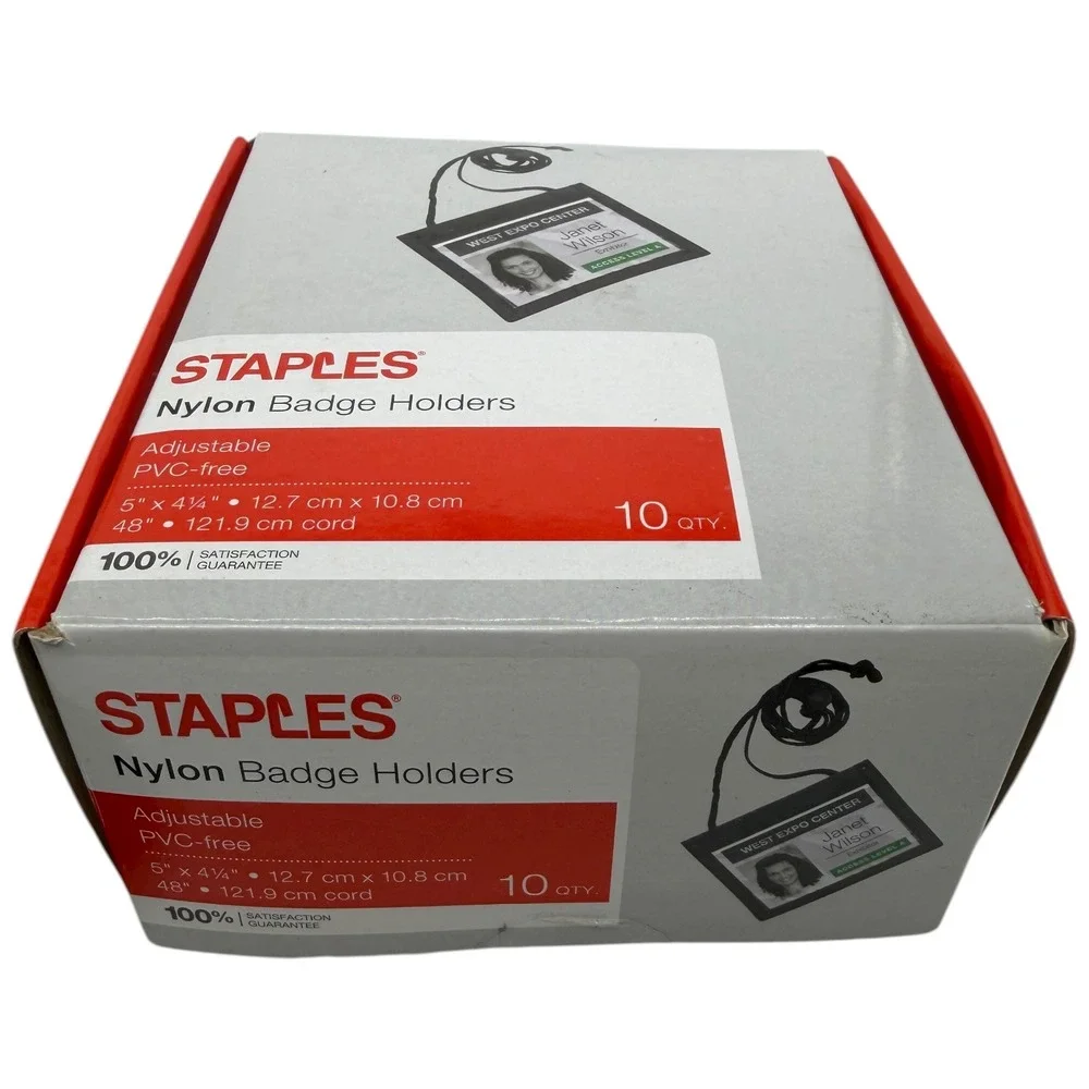 Staples Nylon Badge Holders Adjustable PVC Free 10 QTY & Breakaway Lanyards‎